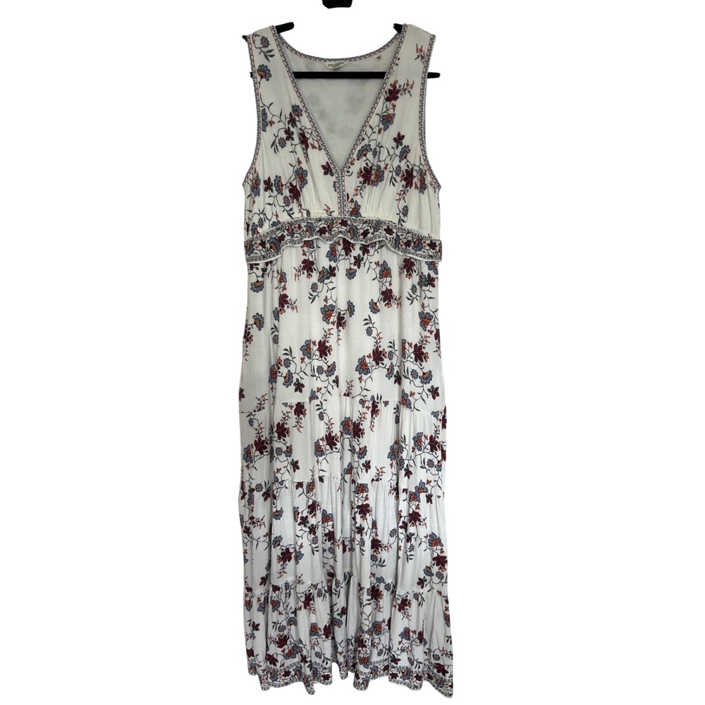 Max Studio London Floral V-Neck Tiered Maxi Dress White XL 4903R57
